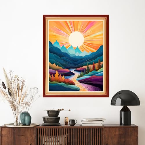 Image of Artvxeay Stamped Cross Stitch Kits | Embroidery Kits for Beginners Craft Kit Needlepoint for Adults Supplies DIY 11CT- (Sunrise Over Mountains Rivers 16x20 inch)
