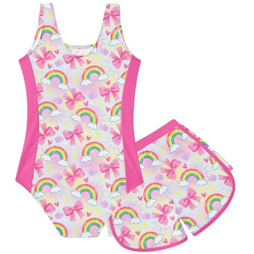 Image of TUONROAD Toddler Girls One Piece Swimsuit 2Pcs Bathing Suit Kids Swimwear with Short for 3-9