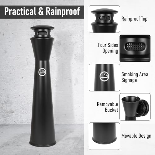 Image of Trash Ash Receptacle Outdoor with Removable Inner Barrel, Standing Trash Can, 43.3 inch Height, Movable Ash Bin Container for Home Outside Pool Backyard Office Hotel