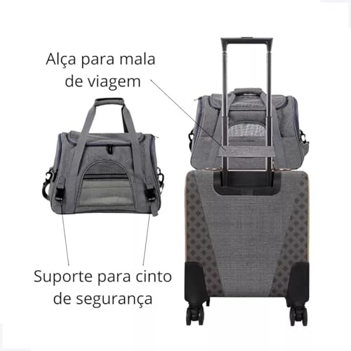 Bolsa De Transporte Pet Cinza Para Viagem Avião Carro Cães E Gatos