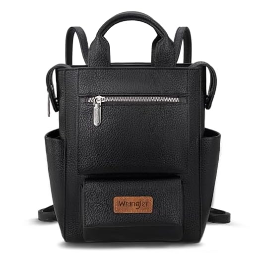 Montana West Wrangler Bolsa feminina conversível, elegante, com zíper nas costas, antifurto, com alça ajustável, Preto, Medium, Mochilas Daypack