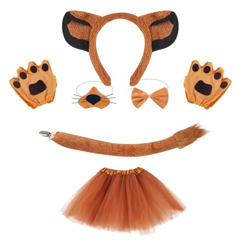 Cosplay leones con diadema de orejas y falda de malla para fiestas