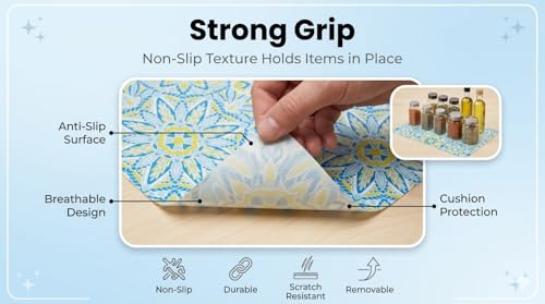 Image of Dribble EVA Shelf Liner Mat 45x500cm Roll, Non Slip Drawer & Cabinet Liner for Kitchen, Waterproof Oilproof Washable Fridge Mat, Anti Skid Cupboard Wardrobe Multipurpose Mat (Yellow /Blue)
