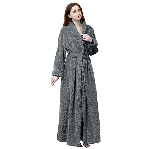 Hellomamma Womens Long Robe Soft Warm Fleece Plush Bathrobe Ladies Sleepwear Pajamas Housecoat Nightgown
