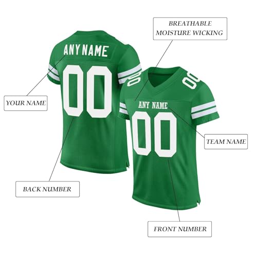 Camisetas Personalizadas de Fútbol Americano con Nombre y Número, Personalizar Camisetas para Hombres/Mujer, S-7XL Verde
