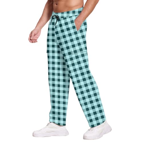 Sweatpants Men Gym Plaid Drawstring Cargo Pants Men Winter Casual Joggers Workout Track Bottoms Loose Sweatpants Pants Fall3