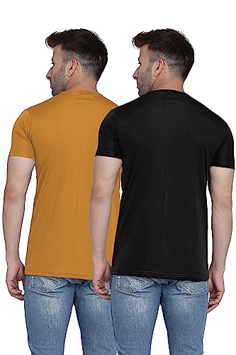 Image of TQH Men Dri Fit Polyester Half Sleeve Round Neck Multicolor t Shirts - Combo Set of 2