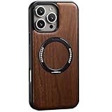 iPhone 16 Pro/16 Pro Max用ケース、MagSafe対応、エレガントなウォールナットウッドケース、360°回転スタンド、耐衝撃&快適なグリップ,16 Pro Max