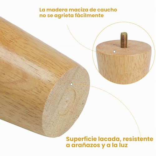 Patas de madera de 30cm para sofá y mesas que elevan tus muebles con máxima estabilidad 4