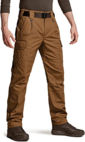 Cqr Men's Tactical Pants, Water Resistant Ripstop Cargo Pants, Lightweight Edc Hiking Work Pants, Outdoor Apparel, Duratex Ripstop Copper Brown, 36W X 30L #TOP29
