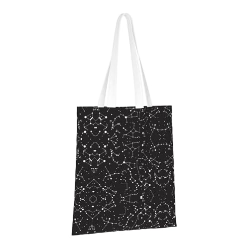 Starry Divination Constellation Print Reusable Canvas Tote, Shopping Bag With Handles For Daily And Grocery Use2