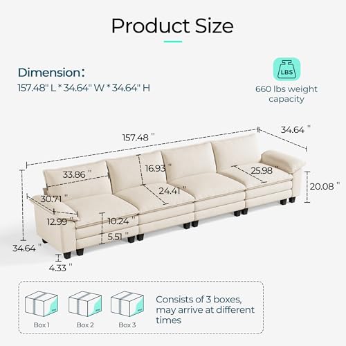 Image of LINSY HOME Modular Sectional Sofa - 157 Inch Oversized Corduroy Cloud Couch Soft Modern Comfy Sofa Set for Living Room Apartment Office (Beige, 4-Seat)