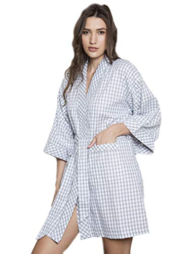 Peignoir kimono à manches 3/4 en coton pour femme Gris clair - Gris - X-Large Cover