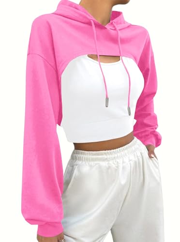 LovelyWholesale Womens Super Cropped Hoodie Sweatshirts Long Sleeve Crop Tops Light Pink X-Large