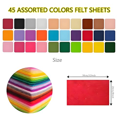 Image of 45Pcs Vibrant Felt Sheets for Sewing School Projects Party Craft Decoration