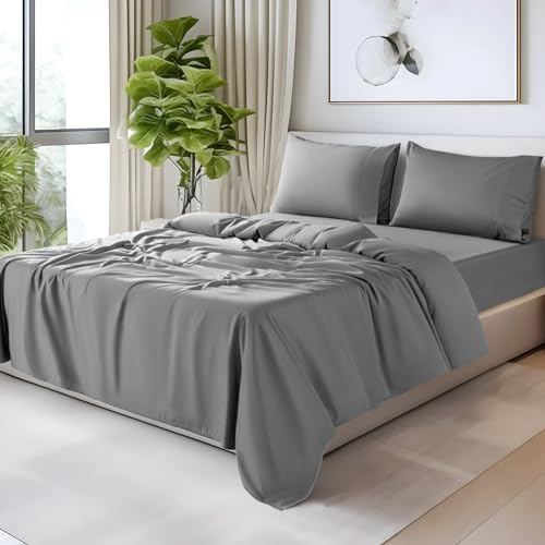 Image of SONORO KATE 100% Egyptian Cotton Sheets,1200 Series,Cal King Size | Soft Breathable & Cooling LuxuryHotel Cotton,Sateen Weave for Soft Feel,Fits Upto 16 inch Mattress,4PC,Grey