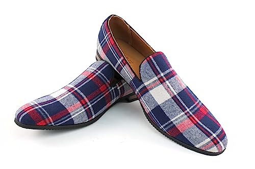 New Men's Plaid Checkered Slip on Loafers Modern Dress Shoes Azar3