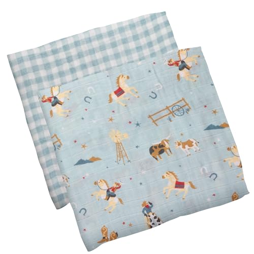 Image of Stephen Joseph Baby Swaddle Blanket, Unisex Swaddle Wrap Soft Muslin Swaddle Blankets, Receiving Blanket for Boys and Girls, 47 x 47 inches, Set of 2, Western