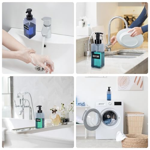 Image of Segbeauty Empty Foam Bottle for Kitchen 22oz, 2pcs Plastic Foaming Soap Dispenser Bathroom, 650ml Gray Square Foam Pump Bottle with Label Stickers, Refillable Foaming Hand Soap Dispenser Large