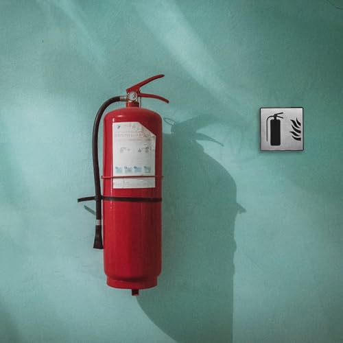 Image of Premium Brush Finish Square Silver Acrylic FIRE Extinguisher Sign Easy Mount Self-Adhesive 5.8 Inch Signage Office Corporate Hospital Business Society Resort Hotels Clubhouse Clinic