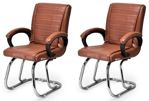 Image of GOYALSON Home Exclusive Visitor Study Reception Chair with Arm Rest and Heavy Frame with Cushioned Seat Back (2, Brown, SS 303 Stainless Steel Frame)