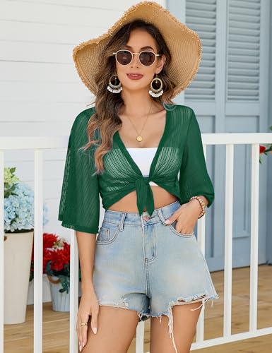 Image of iClosam Women Tie Front Chiffon Shrug Short Sleeve Cropped Sheer Bolero Shrug Cardigan