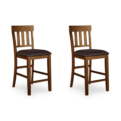 Image of Signature Design by Ashley Ralene Traditional 26 inch Counter Height Faux Leather Seat Barstool, 2 Count, Brown