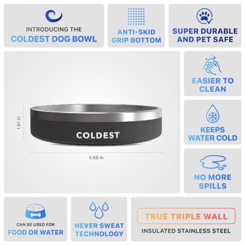 Coldest Dog Bowl - Anti Rust Metal, Non Slip, 3 Layers Insulated Stainless Steel Dog Bowls - Spill Proof & Heavy Duty - Water Bowl for Dogs, Cats & Pets, Dish Washer Safe (21 oz, Stealth Black) - Thumbnail 5