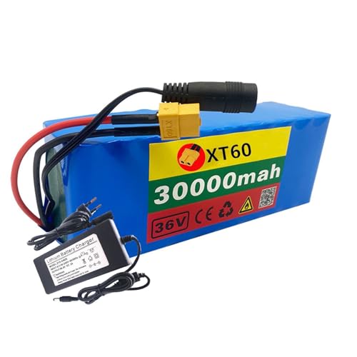 E-Bike Pedelec Akku 36V 30Ah Ebike Battery Pack 10S3P Rechargeable Li-Ion Battery Eingebauter BMS Wasserdichter PVC-Akku Mit Ladegerät BMS XT60/T Plug für 200W~1000W Motoren XT60 Plug,36V 30Ah