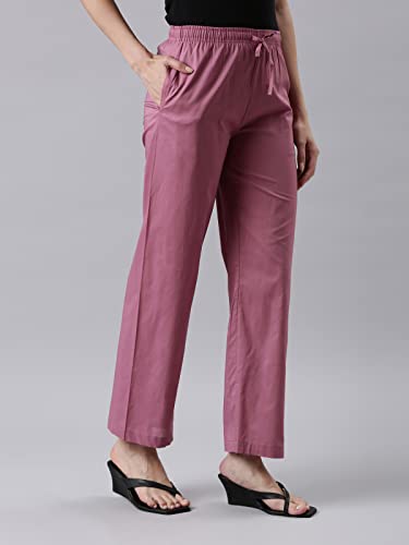Image of GO COLORS Women Blue Stripe Cotton Wide Pants