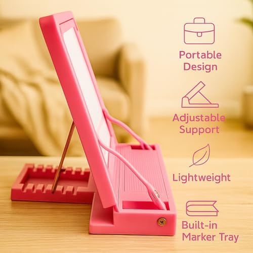 Image of WISHKEY Plastic 2 in 1 Multipurpose White Magnetic Drawing Board & Book Holder with Marker Pen, Writing Pad Educational, Learning Toy for Toddlers Boys and Girls (Pack of 1, Pink)
