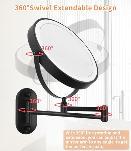 Jutyum Kosmetikspiegel mit 1X/10X Vergrößerung LED Beleuchtung, Dimmbar, 3 Farben