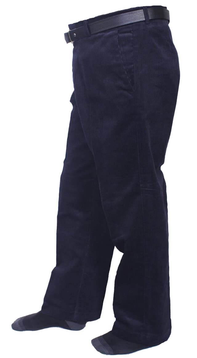 Fashion Fairies Men's Navy Adults Smart Corduroy Trousers Cords Cotton Office Pants Straight Bottoms Formal Trousers ( Waist 42"/ Inside Leg 31")