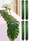 Artificial Palm Leaves Table Runners 72 Inch, Tropical Palm Leaves Table Runner Faux Leaf Table Cloth for Wedding Hawaiian Luau Theme Party Supply Summer Table Wall Decorations (4)