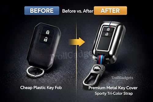 Image of Trollgadgets Premium Metal Car Key Cover for Maruti Suzuki & Toyota Smart Key | Compatible with Baleno, Swift, Dzire, Brezza, Fronx, Grand Vitara, XL6, Ertiga, Celerio, Ignis, Glanza, Hyryder, Rumion