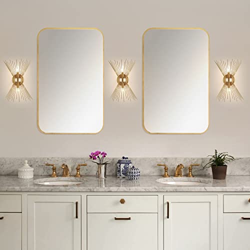 Adcssynd 2 Pack Gold Starburst Wall Sconces Set Of Two Over Mirror, Mid Century Modern Wall Light Sconce, Brass Bathroom Light Fixtures For Living Room, Bedroom #TOP5