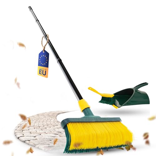 Novaliv Escoba Premium Con Mango de 30 cm - Incluye Recogedor Jumbo y Cepillo Especial de Cerdas Curvadas - Ideal Para Jardín, Césped Artificial y Camping