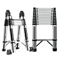 Telescoping Extension Ladder Tall Ladder Multi-Purpose Collapsible Ladder with Locking Mechanism, Stainless Steel Telescopic Ladder for Home or RV Outdoor Work, Heavy Duty 330 lbs Load (1)