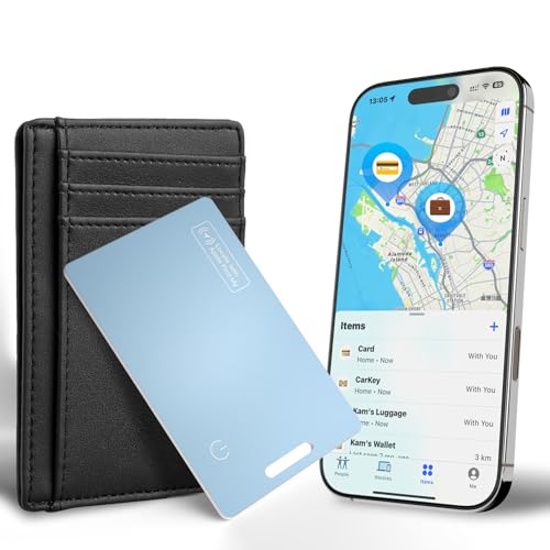 Wallet Tracker Card Air Tracker Tag (iOS Only) - Work with Apple Find My, Rechargeable Slim Bluetooth Tracker Smart Card Wallet Finder, IP68 Waterproof, Item Locator for Luggage Tags, Passports, Purse