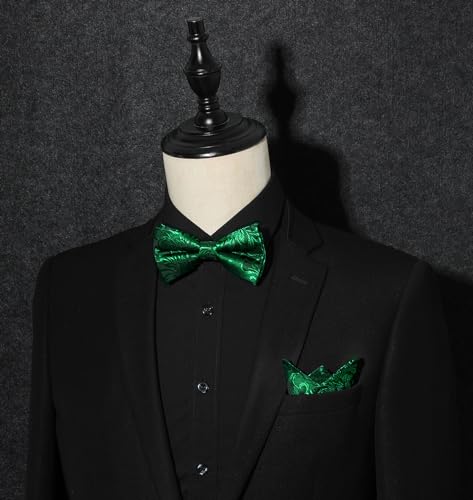 Image of HISDERN Bow Ties for Men Pretied Bow Tie Set Paisley Classic Bowties and Pocket Square Cufflinks Set for Wedding Party