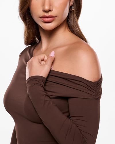 Image of INLYRIC Women's Inbarely Seasons Off The Shoulder Double Lined Long Sleeve Tops Going Out Slim Fitted Sexy T-Shirts