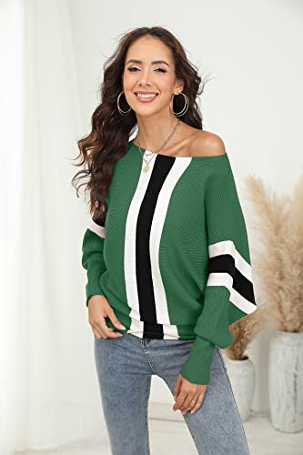 Image of FULIER Women Oversized Boat Neck Batwing Sleeves Dolman Knitted Sweaters Lightweight Pullovers Tops One Size