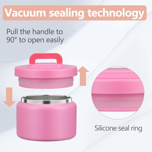 Image of PIQUEBAR 8oz Kids Thermo for Hot Food,Small Lunch Thermo Food Container Stainless Steel,Easy Open Wide Mouth Thermo for Hot Cold Food for Preschool Travel (Pure Pink)