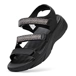 FitVille Womens Wide Width Lightweight Sandals Adjustable Slide Wedge Summer Shoes for Swollen Feet, Black, 8.5, Wide