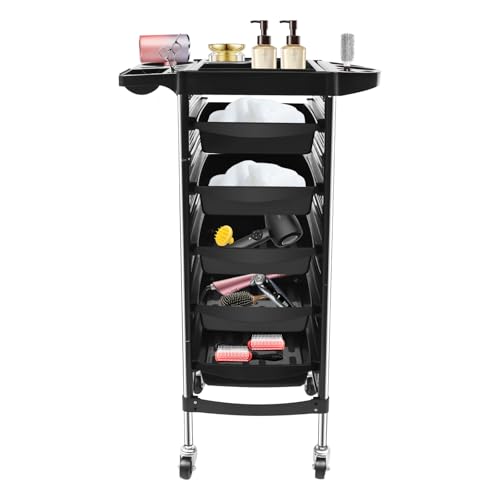 Carrito de peluquería con 6 niveles y 5 cajones extraíbles, 8 kg de capacidad máxima, carrito de salón para herramientas y accesorios de peluquería, salones de belleza, salones de pelo (52,5 x 37 x 90