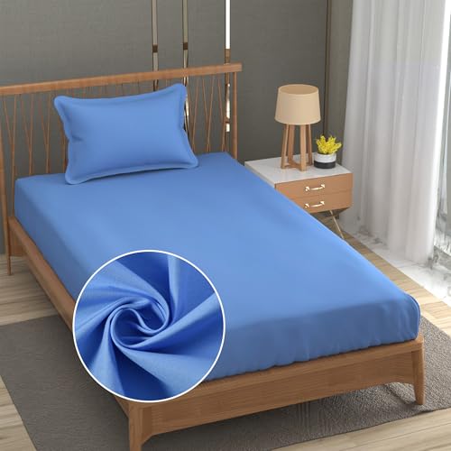 Image of FRESH FROM LOOM Soft Solid Plain 240 TC Single Size Bedsheet Set - Anti Fade, 1 Pillow Cover (Size- 60 x 90 inch | SkyBlue| Solid)