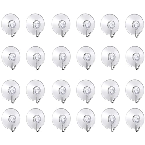 AURSTORE BASA Juego de 6 ganchos de pared autoadhesivos transparentes, pequeñas ventosas de plástico con gancho adhesivo transparente para baño y cocina (paquete de 24 ventosas)