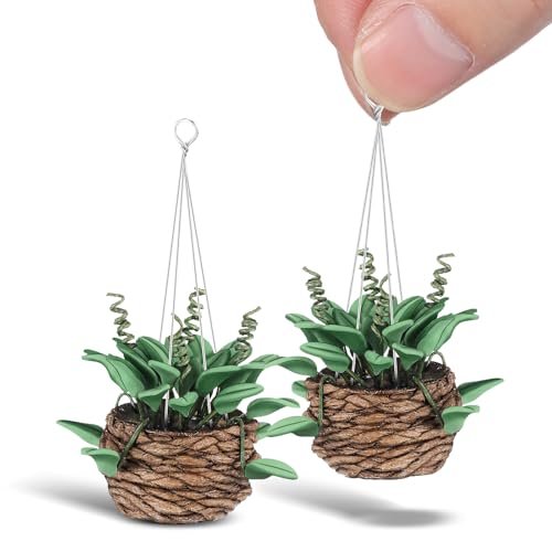 TOYANDONA 2Pcs 1:12 Miniature Dollhouse Plants, Durable Resin Hanging Potted