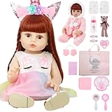 Boneca reborn sabe cantar, Bebe reborn realista, 55 cm,Conjunto de 20 peças, Sacolas de presente e toalhas de banho são fornecidas, Presentes adequados para meninas de 3 anos ou mais