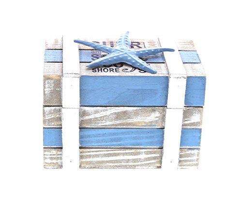 CoTa Global Sky Wooden Jewelry Box - Handcrafted Nautical Trinket with Starfish Decorations in White and Blue, Accent Tabletop Home Decor, Beach Starfish Jewelry Storage Organizer - 4.45 Inches - Image 2